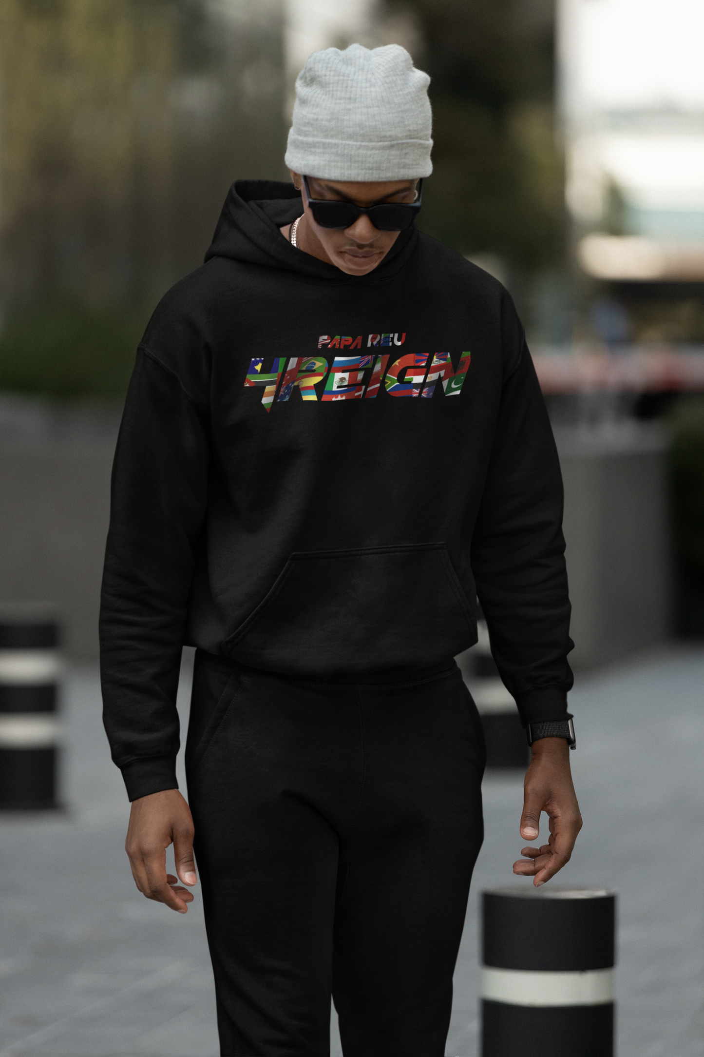 Black/Grey Hoodie with Multi-Colored 4REIGN Logo