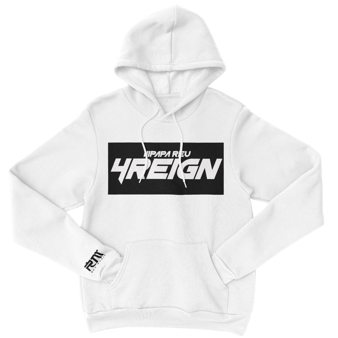 White 4Reign Hoodie with Black logo
